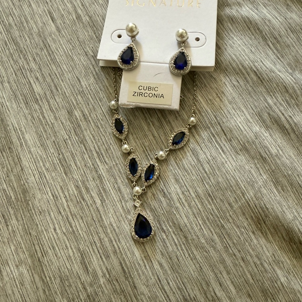 David's Bridal Blue and Silver Teardrop Earrings